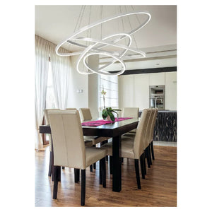 Trade Shop - Lampadario Sospeso Led 120w 4 Cerchi Pendente Rotondo Anelli Bianco Luce 6500k 50316         