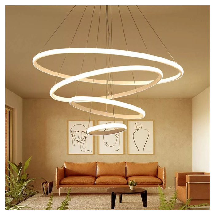 Trade Shop - Lampadario Sospeso Led 120w 4 Cerchi Pendente Rotondo Anelli Bianco Luce 6500k 50316         