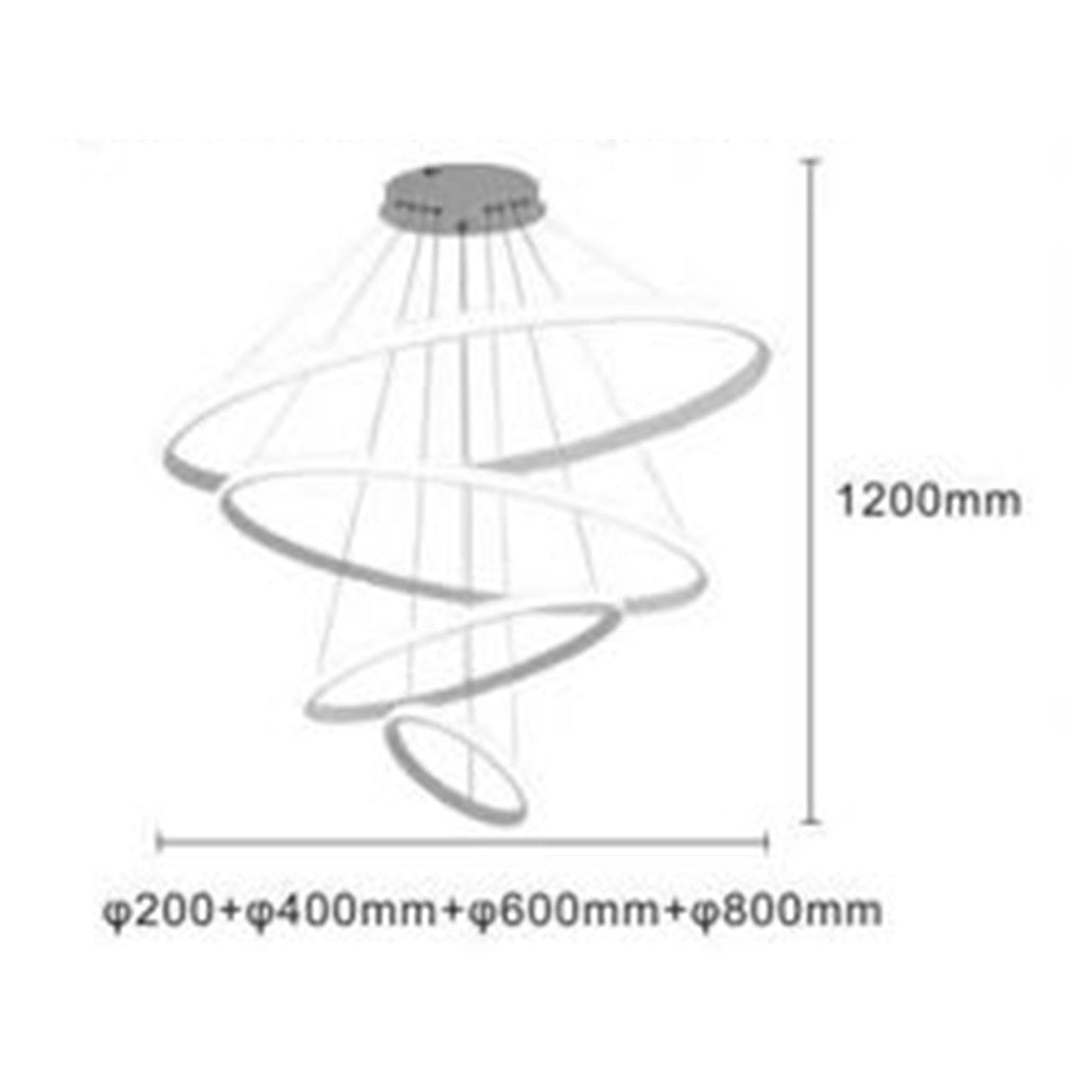 Trade Shop - Lampadario Sospeso Led 120w 4 Cerchi Pendente Rotondo Anelli Bianco Luce 6500k 50316         