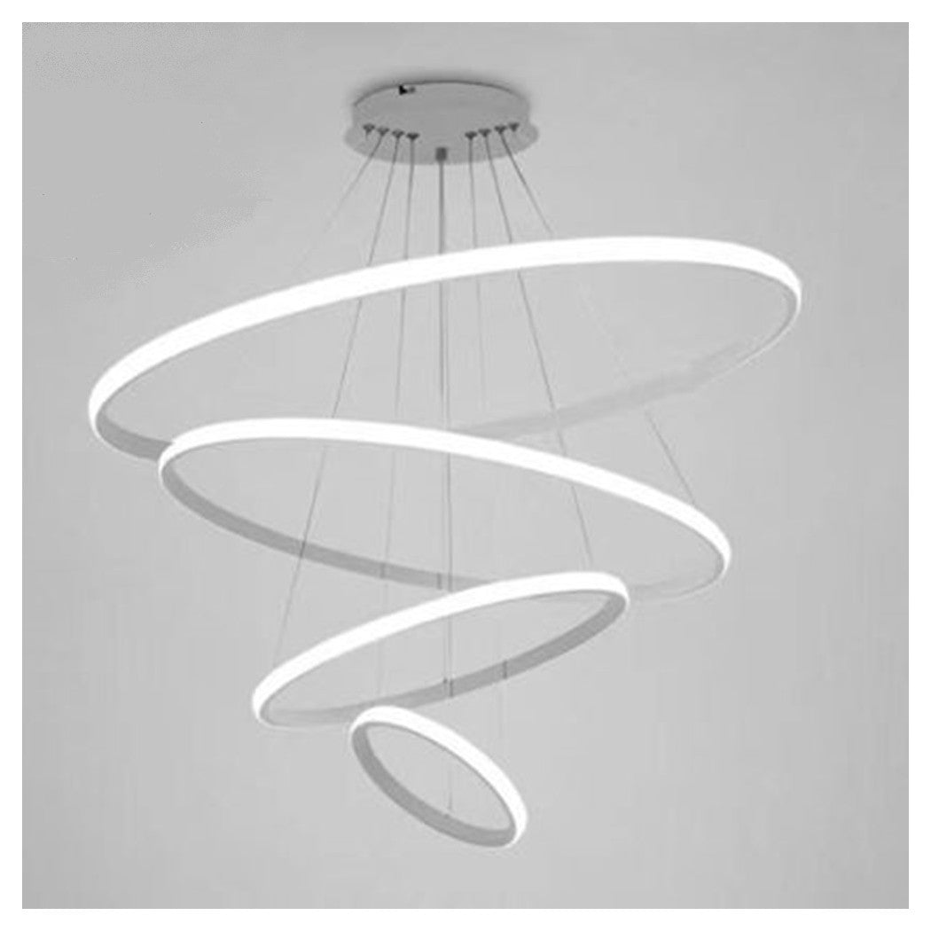 Trade Shop - Lampadario Sospeso Led 120w 4 Cerchi Pendente Rotondo Anelli Bianco Luce 6500k 50316         