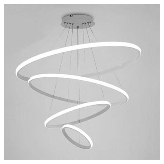 Trade Shop - Lampadario Sospeso Led 120w 4 Cerchi Pendente Rotondo Anelli Bianco Luce 6500k 50316         