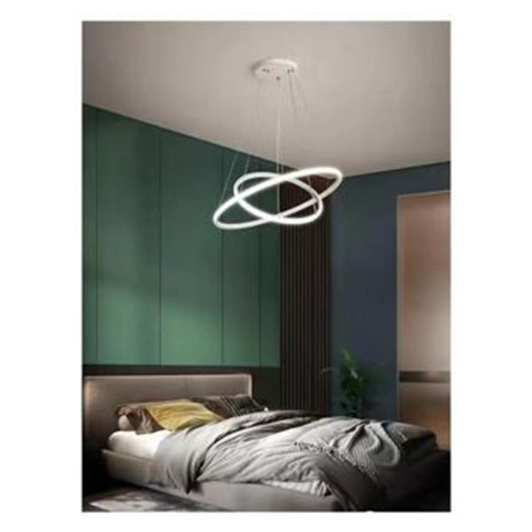 Trade Shop - Lampadario Sospeso Led 60w 2 Cerchi Pendente Rotondo Anelli Bianco Luce 6500k 50286         