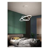 Trade Shop - Lampadario Sospeso Led 60w 2 Cerchi Pendente Rotondo Anelli Bianco Luce 6500k 50286         