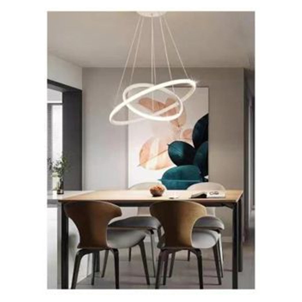 Trade Shop - Lampadario Sospeso Led 60w 2 Cerchi Pendente Rotondo Anelli Bianco Luce 6500k 50286         