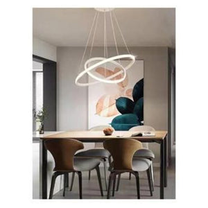 Trade Shop - Lampadario Sospeso Led 60w 2 Cerchi Pendente Rotondo Anelli Bianco Luce 6500k 50286         