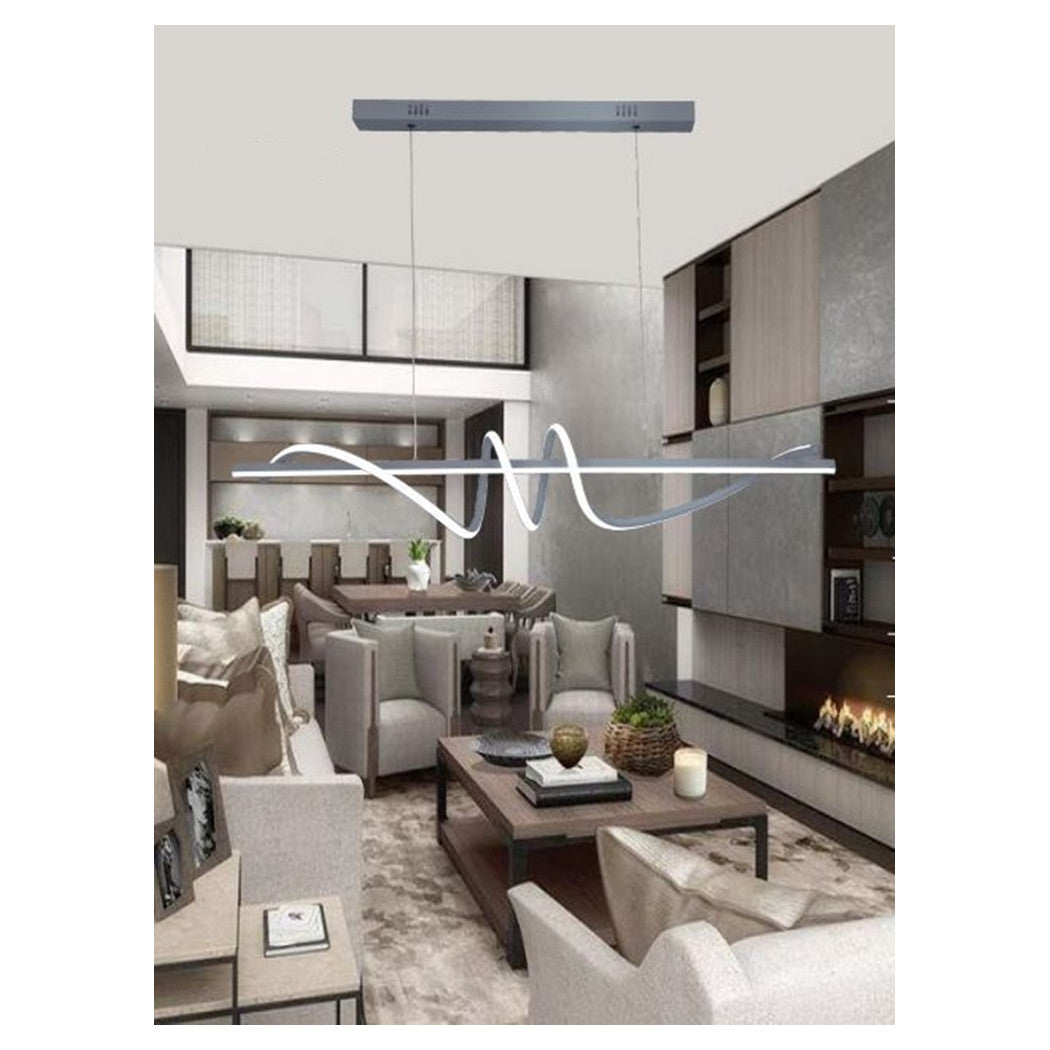 Trade Shop - Lampadario Sospeso Led 65w Argento Spirale Ondulato Vortice Orizzontale Luce 3000k-6500k 01165         