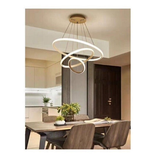 Trade Shop - Lampadario Sospeso Led 72w 3 Cerchi Pendente Rotondo Anelli Bianco Luce 4000k 50255         