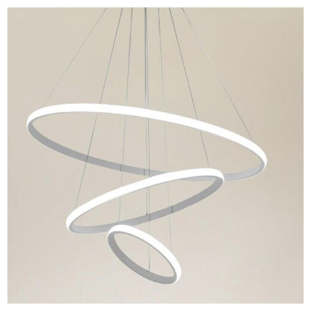 Trade Shop - Lampadario Sospeso Led 72w 3 Cerchi Pendente Rotondo Anelli Bianco Luce 4000k 50255         