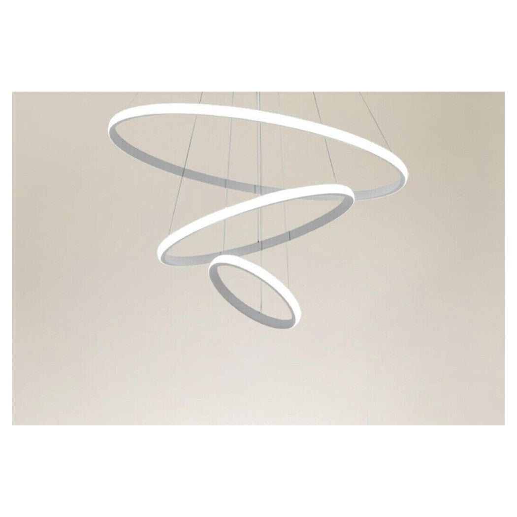 Trade Shop - Lampadario Sospeso Led 72w 3 Cerchi Pendente Rotondo Anelli Bianco Luce 4000k 50255         