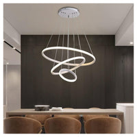 Trade Shop - Lampadario Sospeso Led 72w 3 Cerchi Pendente Rotondo Anelli Bianco Luce 4000k 50255         