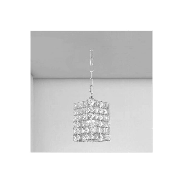 Trade Shop - Lampadario Sospeso Rettangolare Con Cristalli Lampada Luce E27 Argento 32330 -