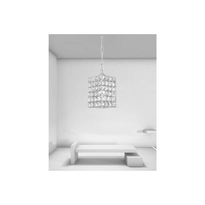 Trade Shop - Lampadario Sospeso Rettangolare Con Cristalli Lampada Luce E27 Argento 32330 -