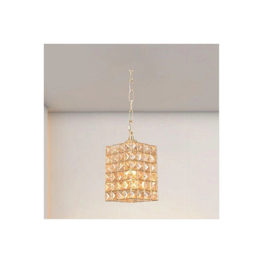 Trade Shop - Lampadario Sospeso Rettangolare Cristalli Lampada Luce Attacco E27 Oro 32316 -