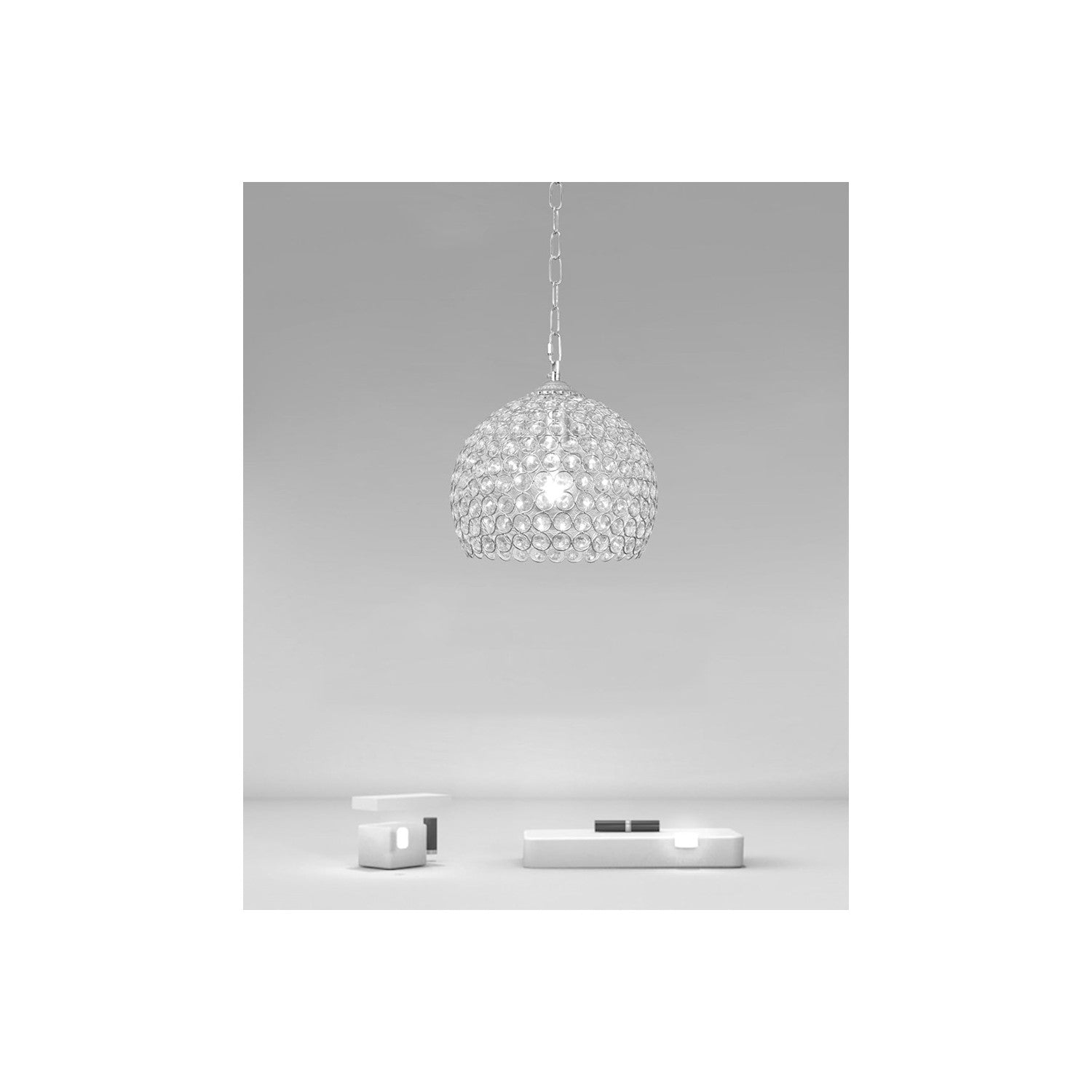 Trade Shop - Lampadario Sospeso Tondo Cupola Cristalli Lampada Mezza Sfera Luce E27 Argento 32361 -