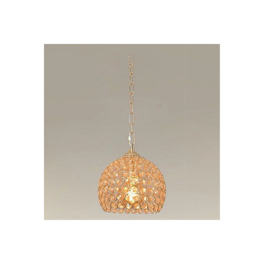 Trade Shop - Lampadario Sospeso Tondo Cupola Lampada Mezza Sfera Cristalli Luce E27 Oro 32354 -