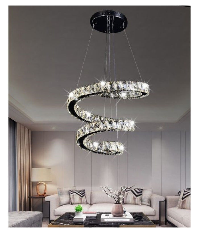 Trade Shop - Lampadario Spirale Sospensione Regolabile Cristalli Base Specchio 32w 6500k B15 -