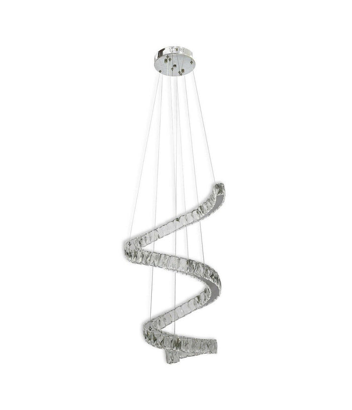 Trade Shop - Lampadario Spirale Sospensione Regolabile Cristalli Base Specchio 32w 6500k B15 -