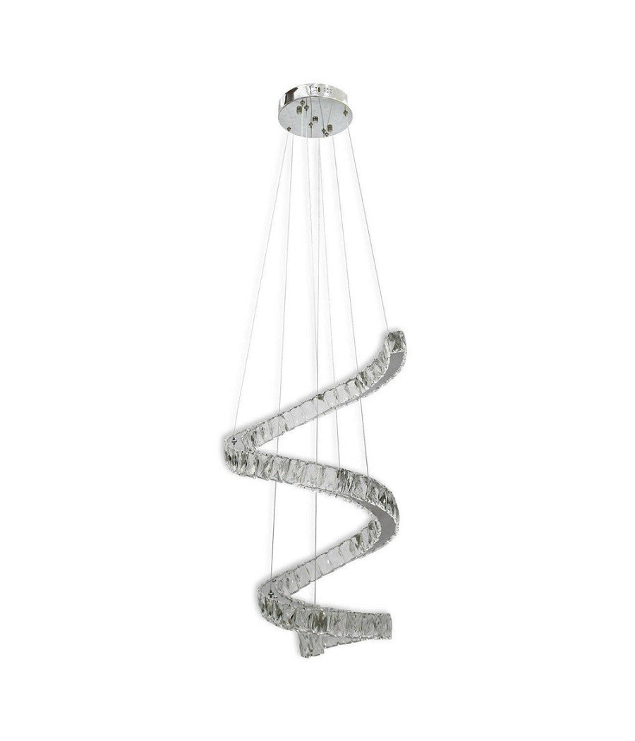 Trade Shop - Lampadario Spirale Sospensione Regolabile Cristalli Base Specchio 32w 6500k B15 -