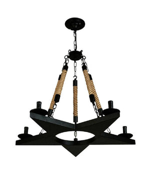 Lampadario Stile Industriale A Forma Di Stella Corda Di Canapa Metallo E14 A39-5         