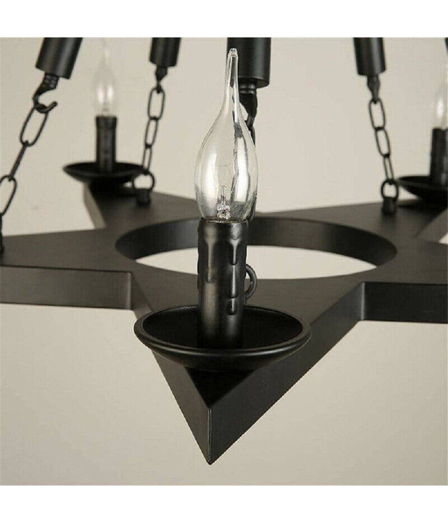 Lampadario Stile Industriale A Forma Di Stella Corda Di Canapa Metallo E14 A39-5         