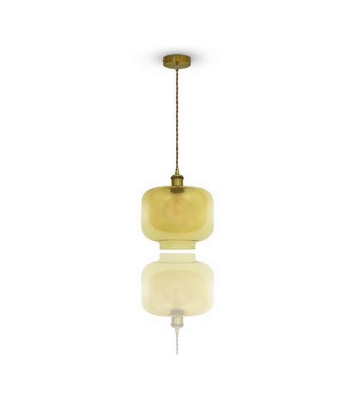 Lampadario Vetro Ambra Metallo Porta Lampada V3740 Sospensione Moderno 25x28x118         