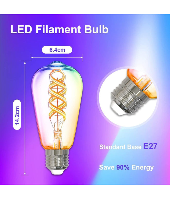 Lampadina A Filamento Led Intelligente Wifi St64-sf E27 4,9w 1800lm Alexa Google         
