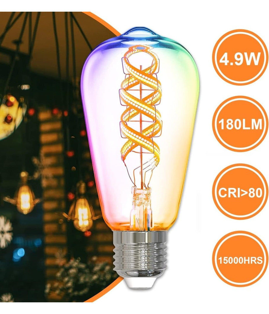 Lampadina A Filamento Led Intelligente Wifi St64-sf E27 4,9w 1800lm Alexa Google         