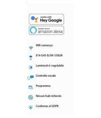 Lampadina Intelligente Smart G45 E14 5.5w 350lm Wifi Led Rgb Cct Dimmerabile App         