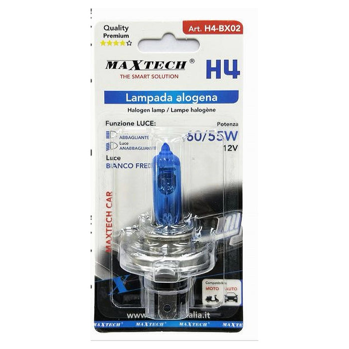 Lampadina Lampada H4 Alogena Per Moto Auto 60/55w 12v Luce Bianco Freddo H4-bx02         