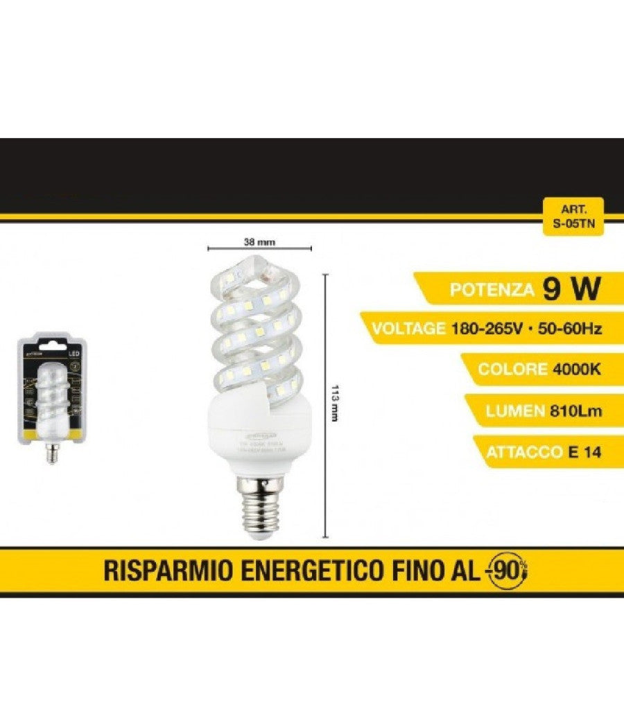 Trade Shop - Lampadina Led A Spirale E14 9 W Luce Bianca Fredda Calda Naturale 56d S-05t -
