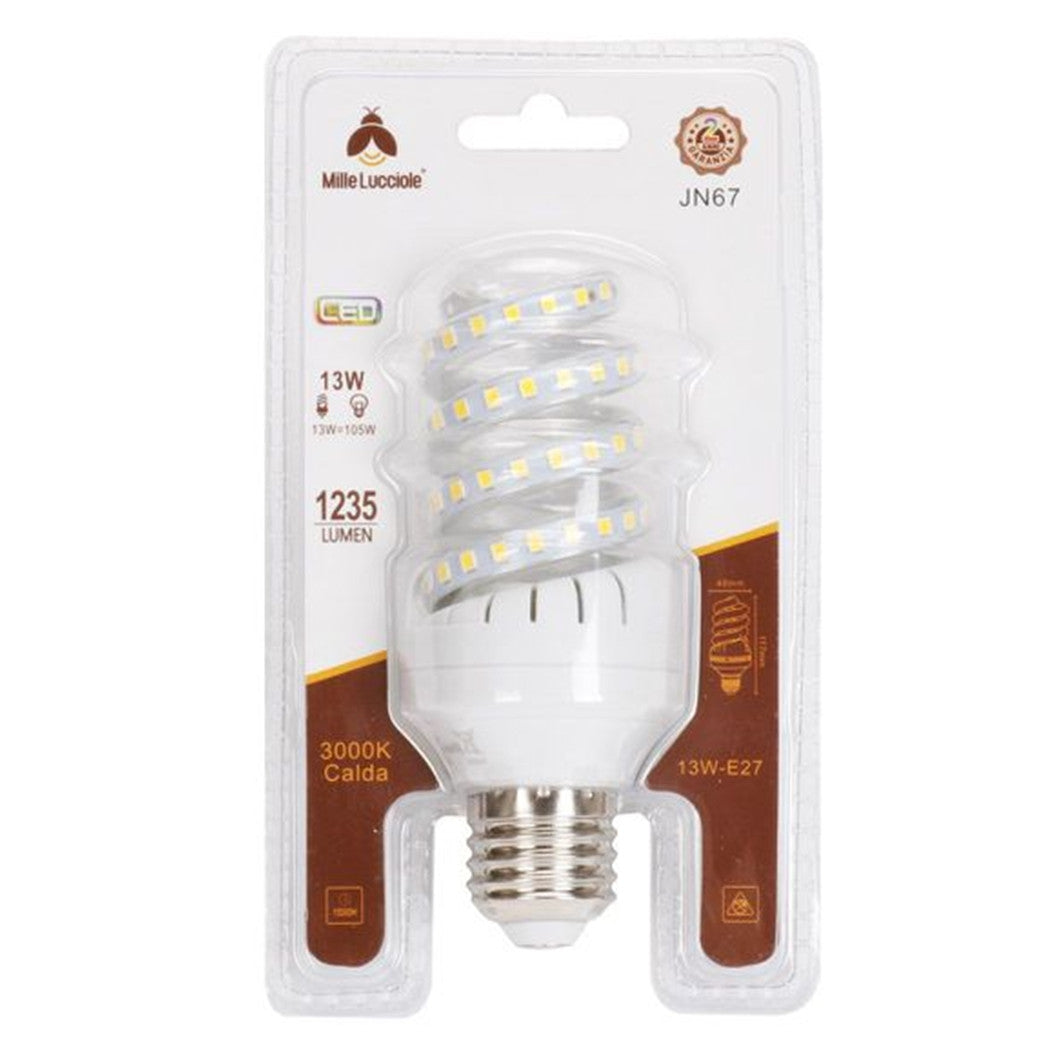 Trade Shop - Lampadina Led E27 13 Watt 1235lm Tortiglione Vortice Spirale Luce Naturale Calda  -bianco Caldo      -