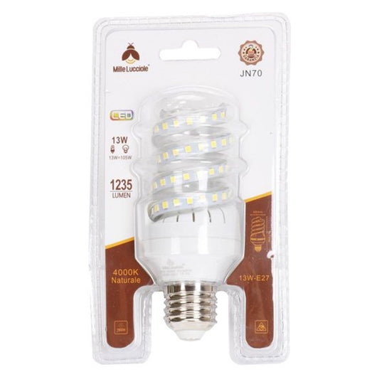 Trade Shop - Lampadina Led E27 13 Watt 1235lm Tortiglione Vortice Spirale Luce Naturale Calda  -bianco Naturale      -