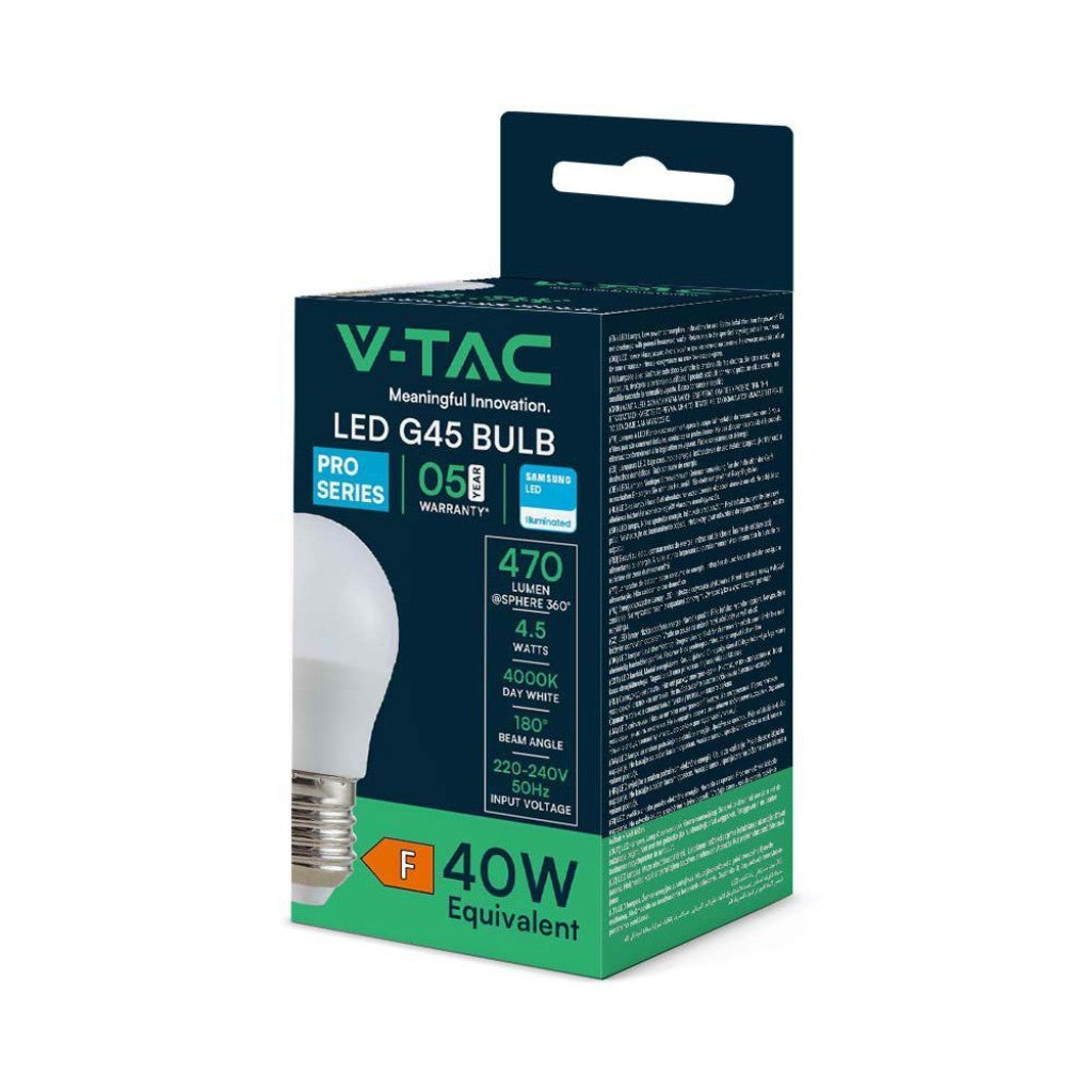 LAMPADINA LED E27 4.5W BULB G45 MINIGLOBO SMD CHIP SAMSUNG - V-TAC