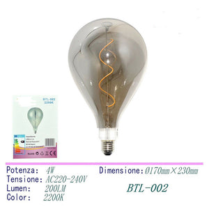 Trade Shop - Lampadina Led Filamento Vintage Retro' Lampada Fume' E27 4w Luce Calda 2200k -