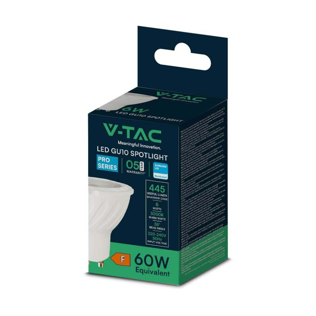 LAMPADINA LED GU10 6W FARETTO SPOTLIGHT SMD CHIP SAMSUNG LUCE CALDA  VT-277 - V-TAC