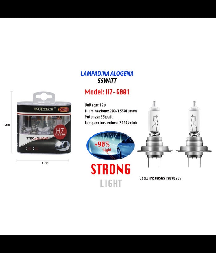 Lampadina Per Auto H7 12v 55 Watt Super Lucido Lampada Alogena Maxtech H7-g001         