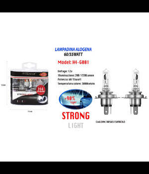 Lampadine Alogene Per Auto H4 60/55 W 12v Luce Calda Di Ricambio Maxtech H4-g001         
