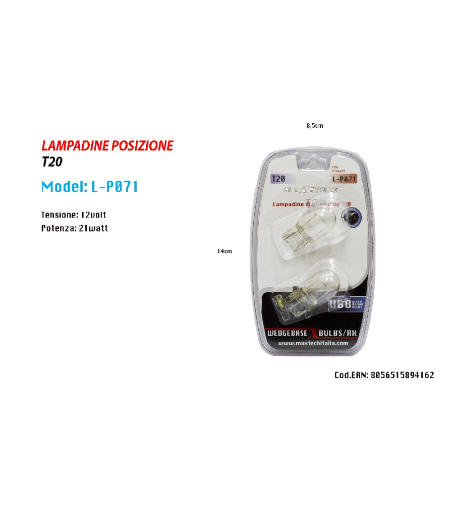 Lampadine Di Posizione 12 V 21 Watt T20 Lampadine Ultra Luminose Maxtech L-p071         