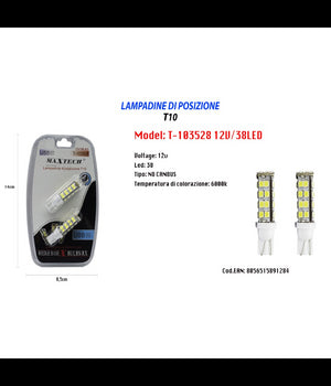 Lampadine Di Posizione 12v 38led T10 Maxtech T-103528 Lampadine Ultra Luminose         