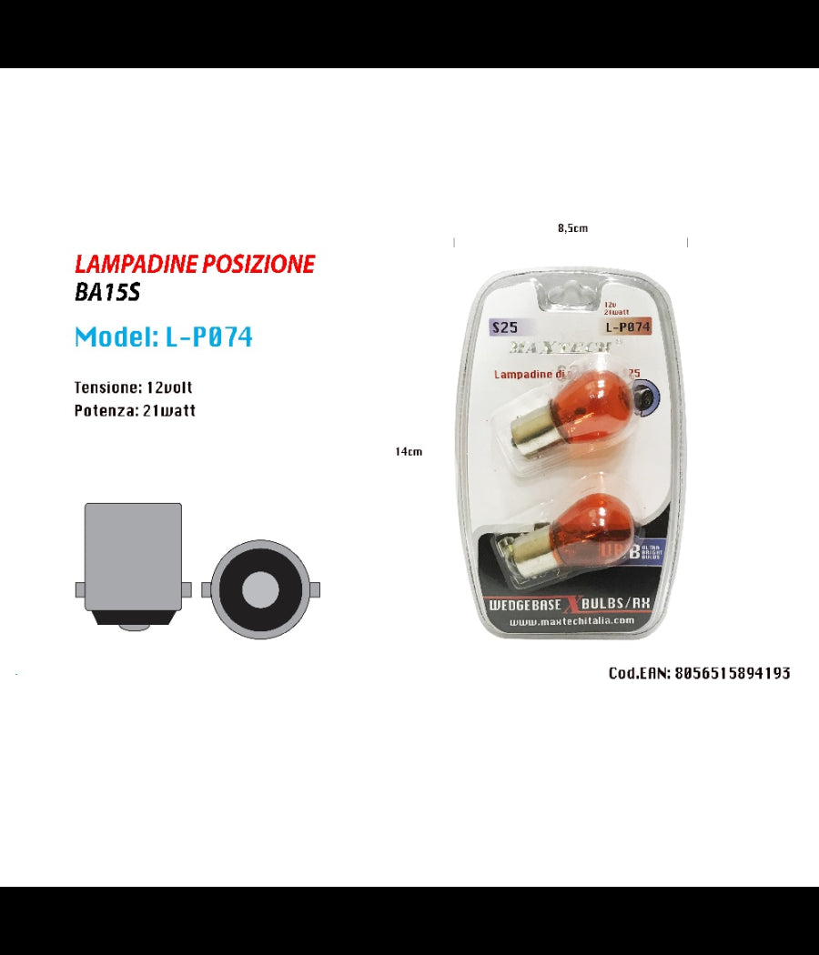 Lampadine Di Posizione S25 12volt 21watt Lampadine Ultra Luminose Ricambio Auto         