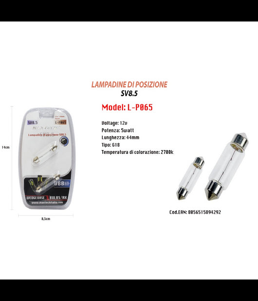 Lampadine Di Posizione Sv8.5 Maxtech L-p065 12v/44mm 5 Watt 2700k Ultra Luminose         
