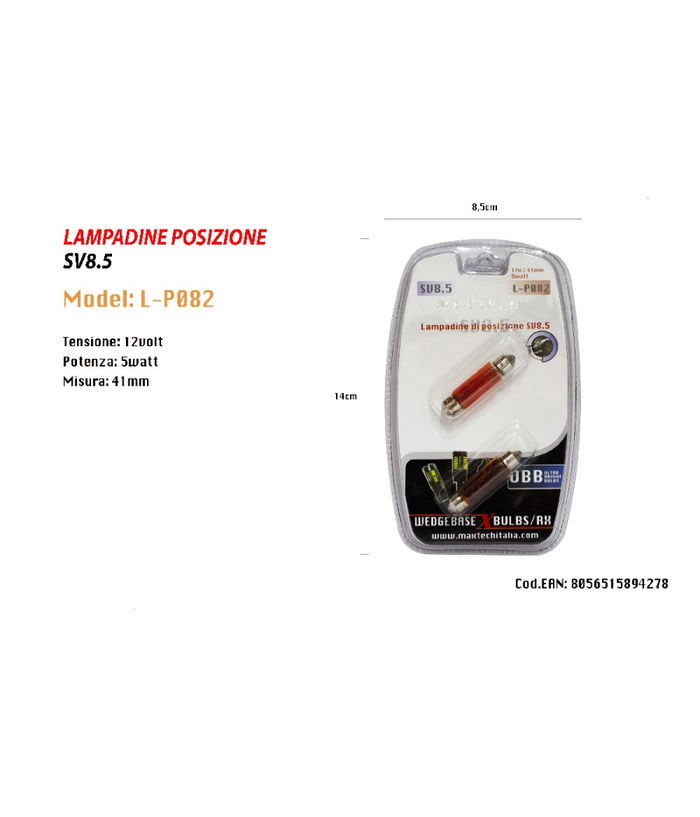 Lampadine Di Posizione Sv8.5 Maxtech L-p082r 12v/41mm 5w Lampadine Ultra Luminose         