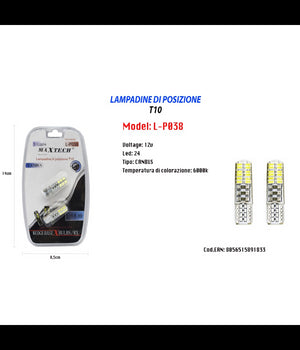Lampadine Di Posizione T10 Canbus Ultra Luminose Maxtech L-p038 12v/24led 6000k         