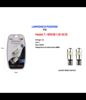 Lampadine Di Posizione T10 Maxtech T-105630 12v 6led Canbus Lampadine Ultra Luminose         