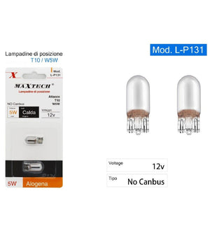 Lampadine Di Posizione T10 W5w 12v Per Auto Luce Calda Alogena No Canbus L-p131         