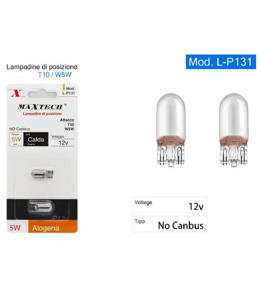 Lampadine Di Posizione T10 W5w 12v Per Auto Luce Calda Alogena No Canbus L-p131         