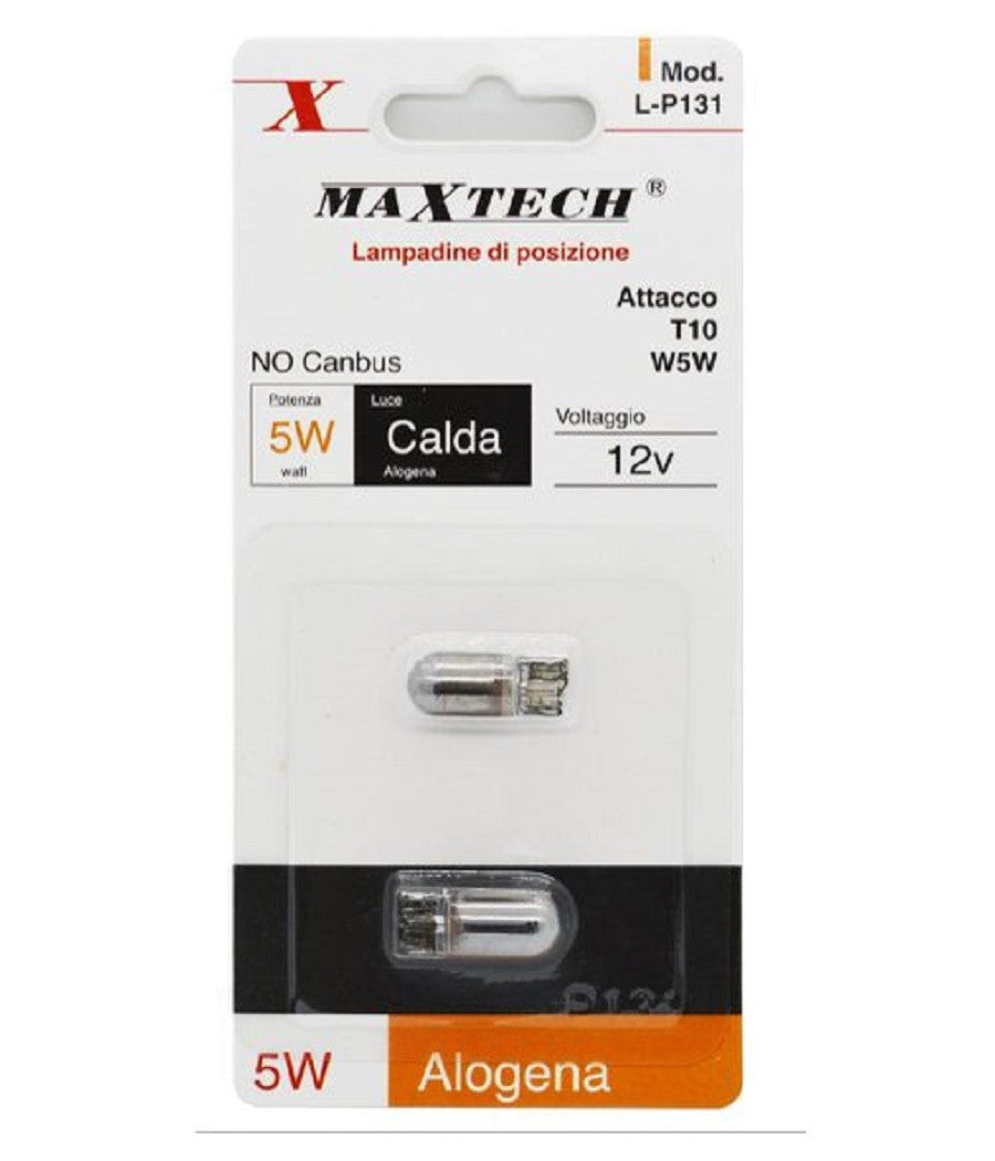 Lampadine Di Posizione T10 W5w 12v Per Auto Luce Calda Alogena No Canbus L-p131         