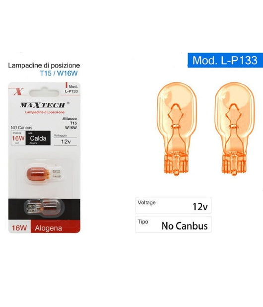 Lampadine Di Posizione T15 W16w 12v Auto 16w Luce Calda Alogena L-p133 No Canbus         