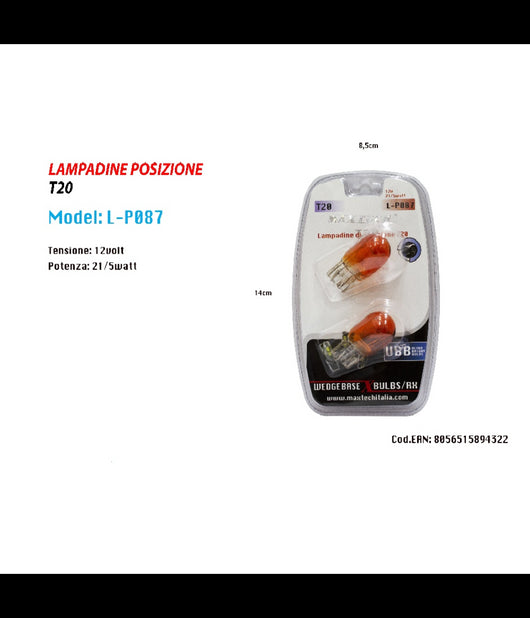 Lampadine Di Posizione T20 12v 21/5 Watt Lampadine Ultra Luminose Maxtech L-p087         