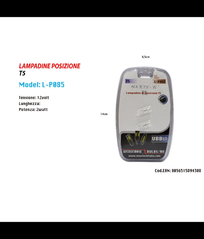 Lampadine Di Posizione T5 Maxtech L-p085 Lampadine Ultra Luminose Auto 12v 2watt         